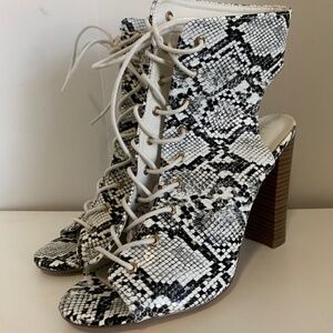 Lace-Up Snakeskin Bootie